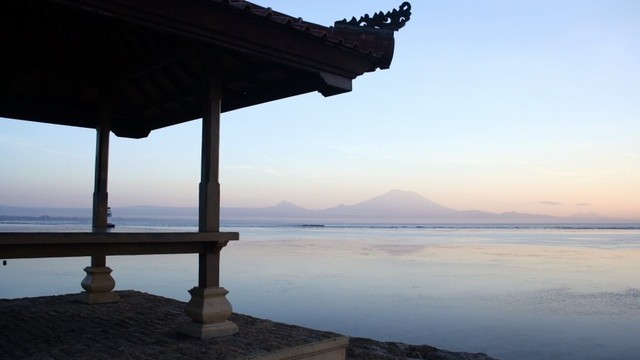 Bali temple tranquilty at sunset